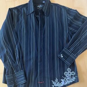 Fender by Rock and Roll Religion long sleeve button up shirt.